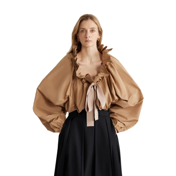 Iconic drawstring top in Gray Sand recycled faille - Image 5