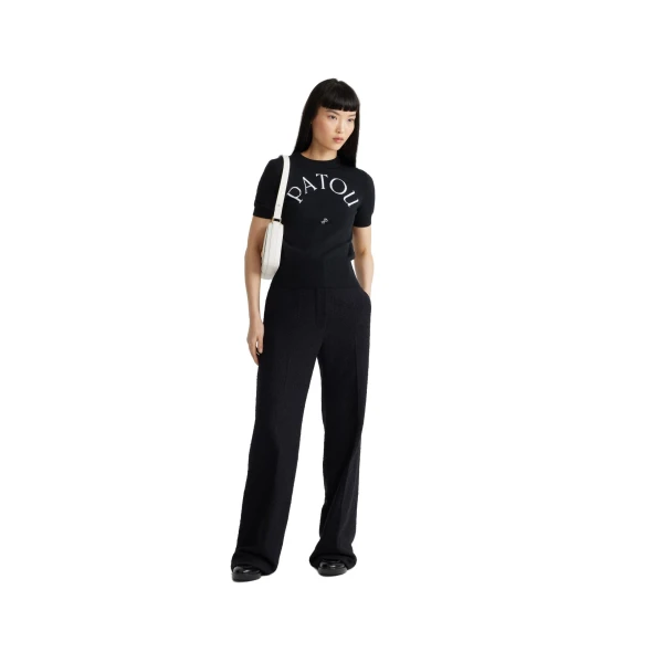 Iconic long trousers in Black sustainable wool and organic cotton tweed - Image 2