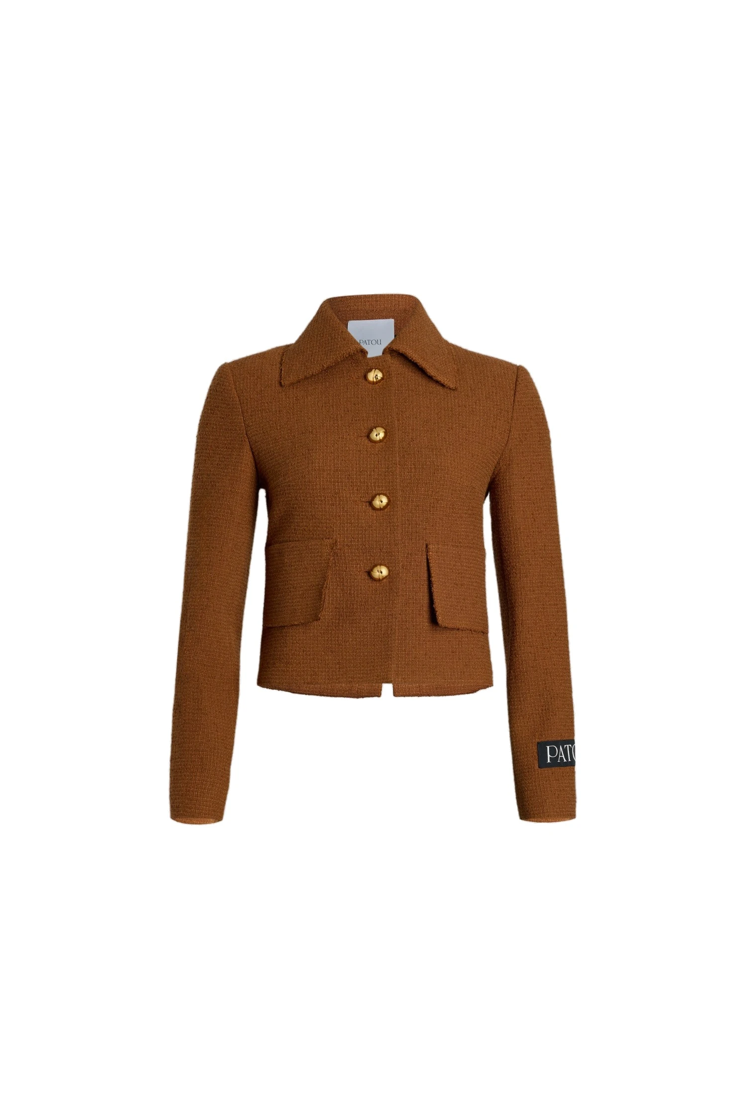 Patou Iconic short jacket in Autumn Leaf sustainable wool and organic cotton tweed | Jackets | Luxury Shoes Patou Iconic short jacket in Autumn Leaf sustainable wool and organic cotton tweed