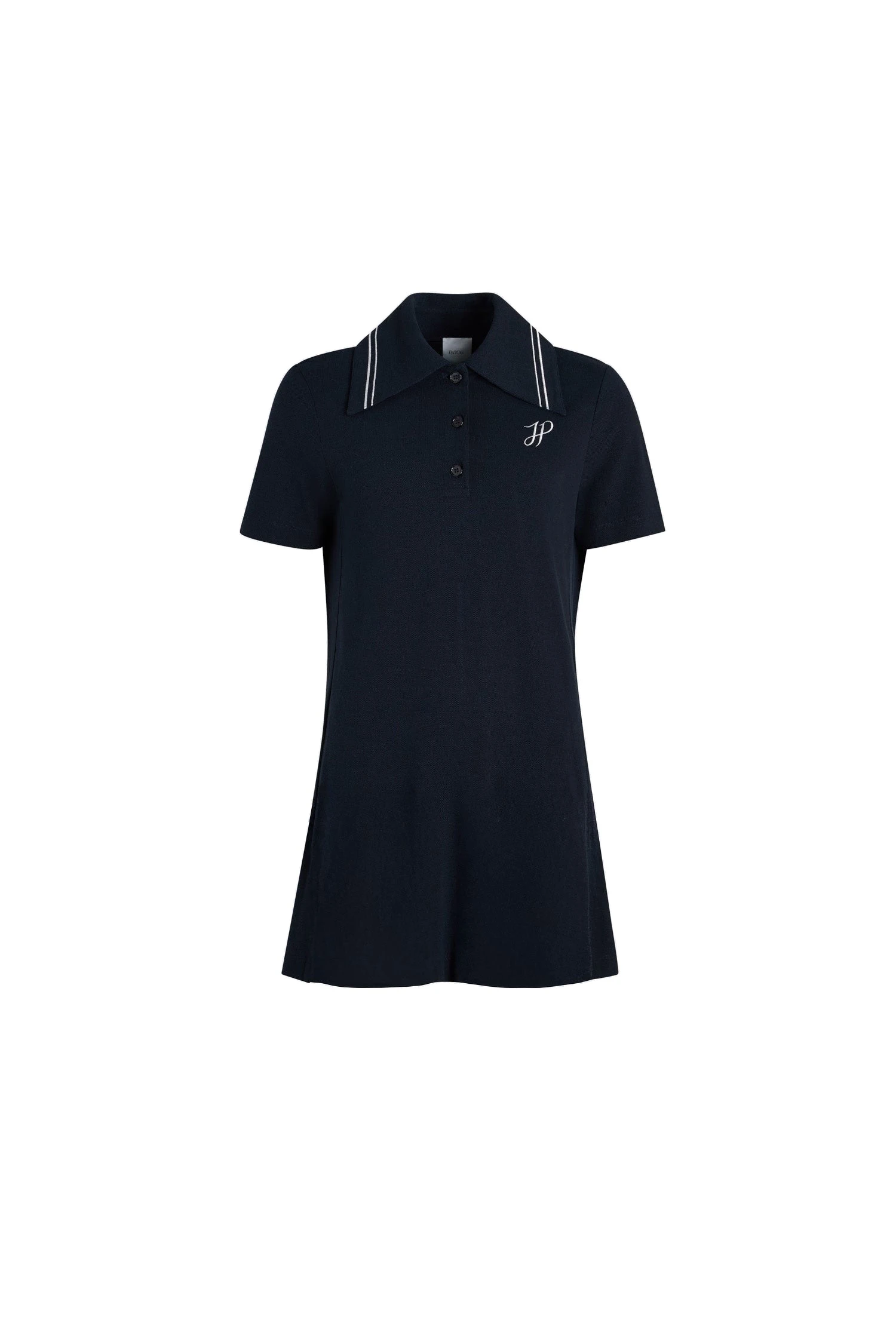 Patou JP monogram embroidery mini polo dress in Navy Black piqué organic cotton | Dresses | Luxury Shoes Patou JP monogram embroidery mini polo dress in Navy Black piqué organic cotton