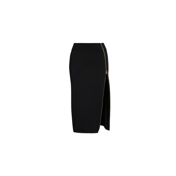 Knit midi pencil skirt in Black technical crepe - Image 2