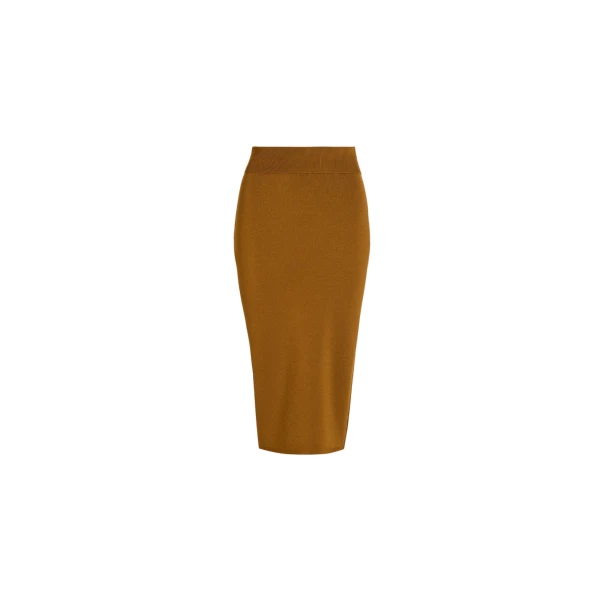 Knit midi pencil skirt in Caramel technical crepe