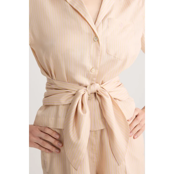 Knotted blended silk beach shirt in Shell Beach Stripes - Image 4