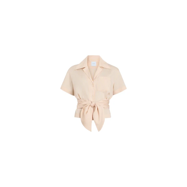 Knotted blended silk beach shirt in Shell Beach Stripes