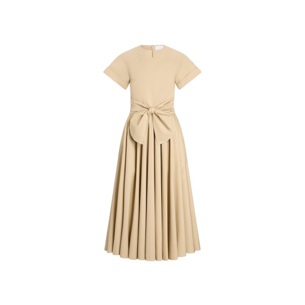 Patou Knotted organic cotton short-sleeved midi dress in Safari Sand