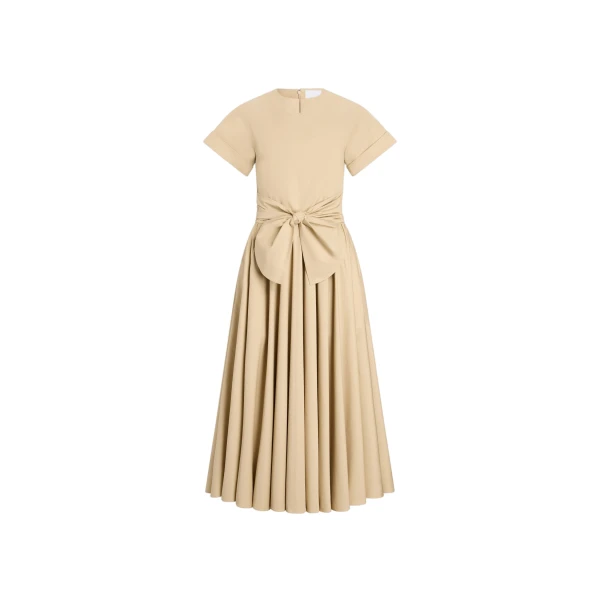 Patou Knotted organic cotton short-sleeved midi dress in Safari Sand