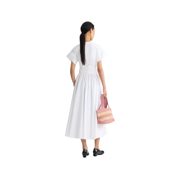 Knotted organic cotton short-sleeved midi dress in White - Image 3