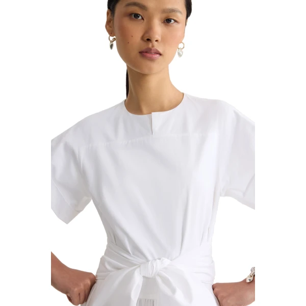 Knotted organic cotton short-sleeved midi dress in White - Image 4