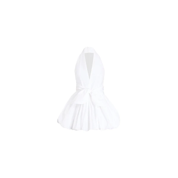 Knotted recycled faille mini bloomer dress in White