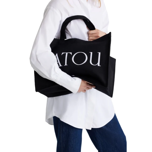 Large Patou tote in Black cotton canvas - Image 3