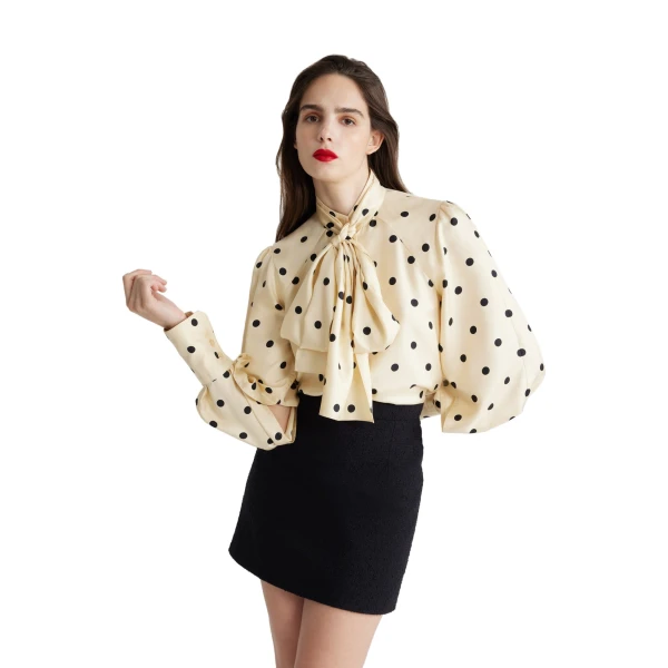 Lavallière blouse in Angora Dots printed organic silk - Image 6