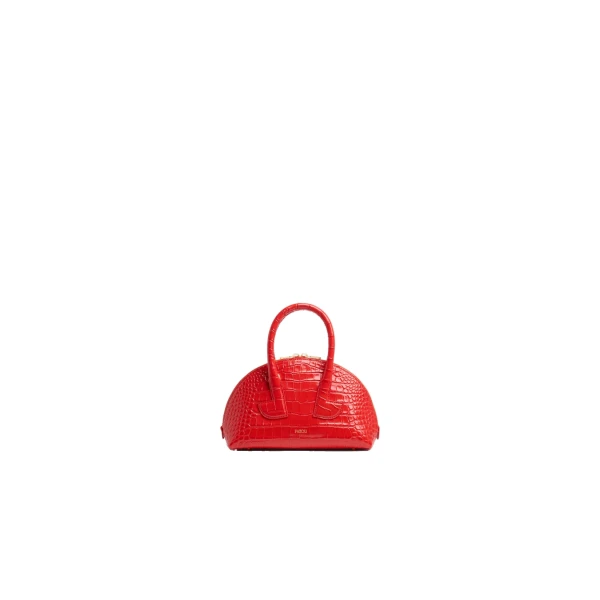 Le Patou Bowling bag in Babylone Red crocodile-embossed leather