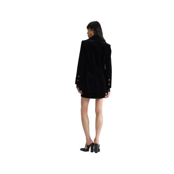 Long single-breasted jacket in Black organic cotton velvet - Image 3