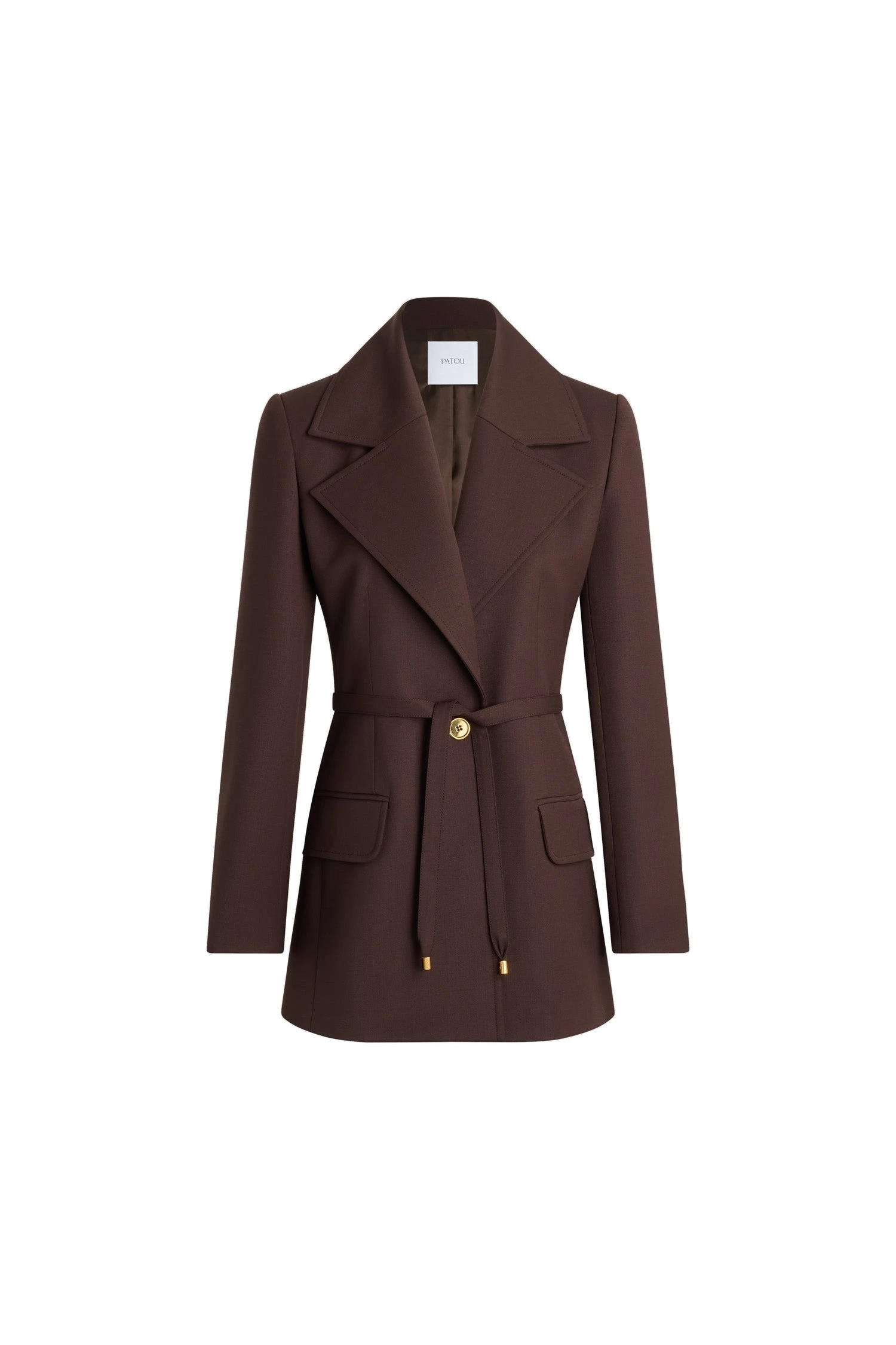 Patou Longline single-breasted jacket in No Label Smoked Ebony sustainable technical wool | Jackets | Luxury Shoes Patou Longline single-breasted jacket in No Label Smoked Ebony sustainable technical wool