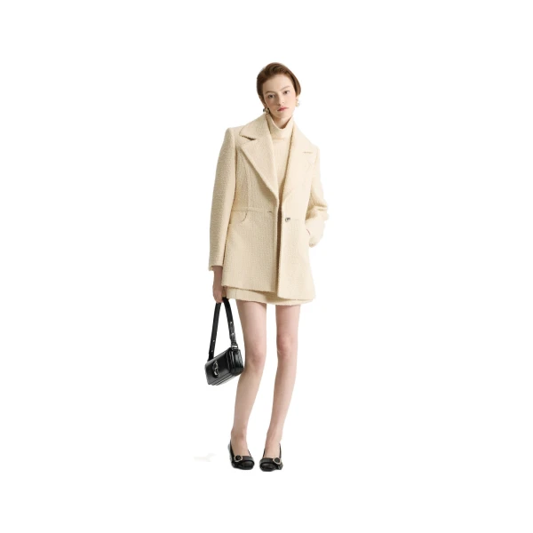 Longline single-breasted jacket in Snowberry White sustainable wool blend tweed - Image 2