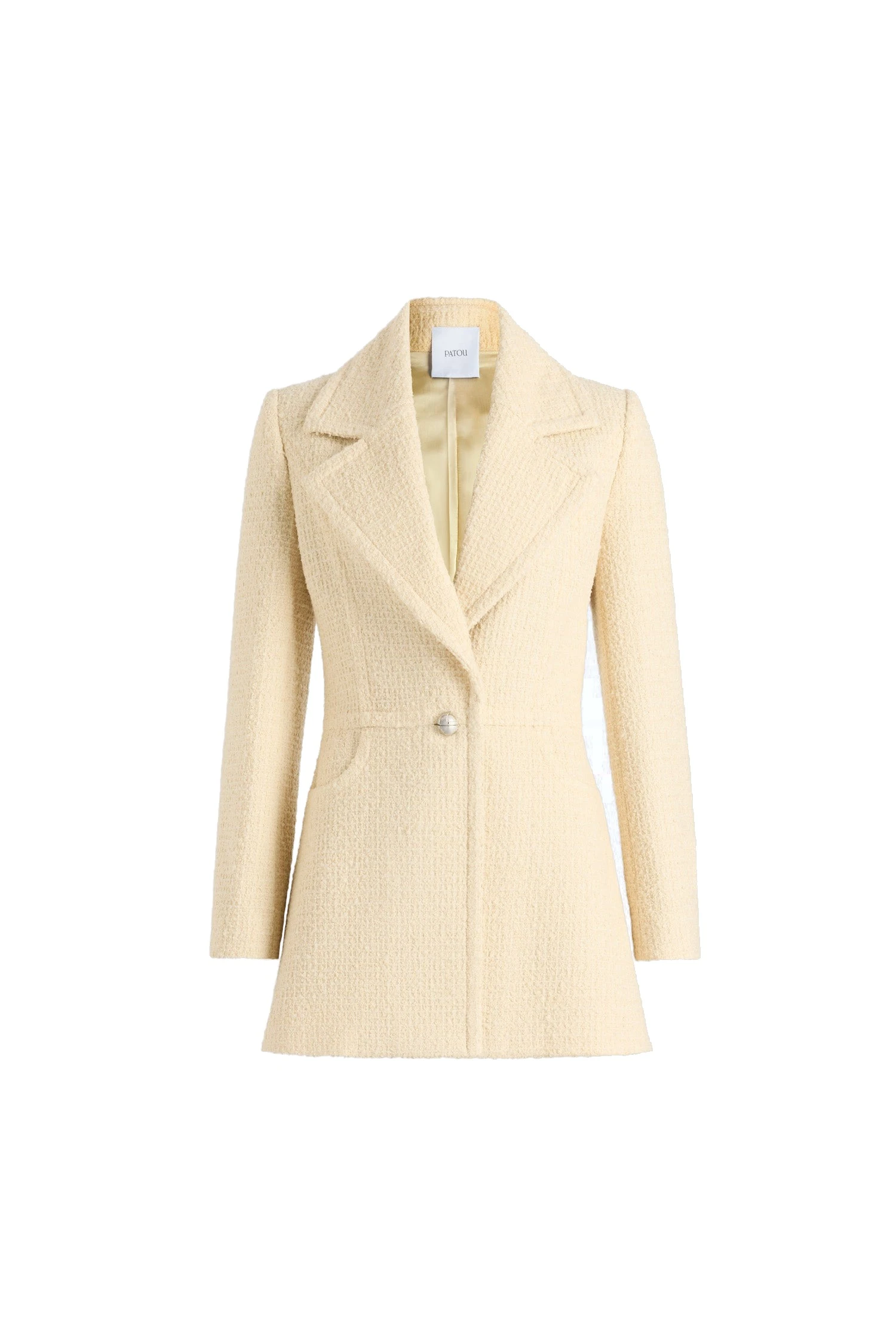 Patou Longline single-breasted jacket in No Label Snowberry White sustainable wool blend tweed | Jackets | Luxury Shoes Patou Longline single-breasted jacket in No Label Snowberry White sustainable wool blend tweed
