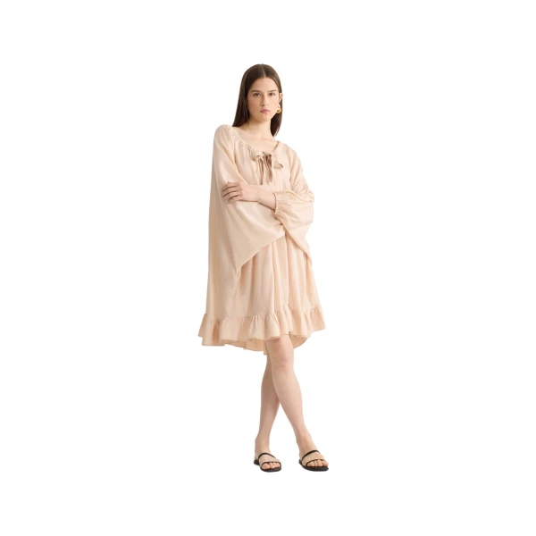 Loose blended silk beach dress in Shell Beach Stripes - Image 2