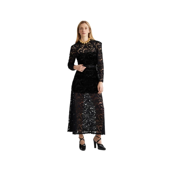 Maxi dress in Black organic cotton blend lace - Image 2