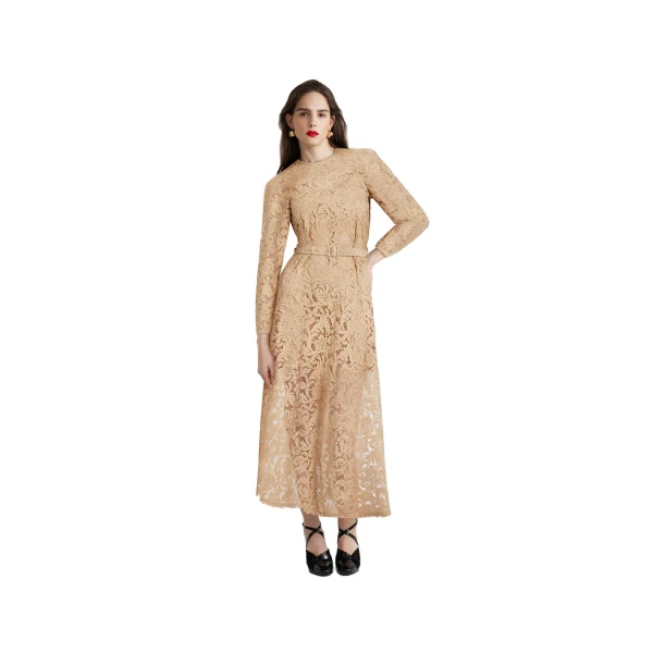 Maxi dress in Gray Sand organic cotton blend lace - Image 2
