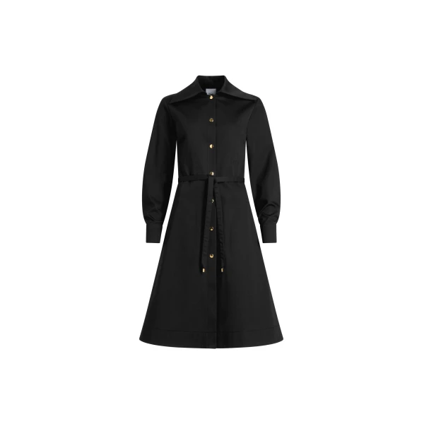 Patou Midi shirt dress in Black organic cotton gabardine