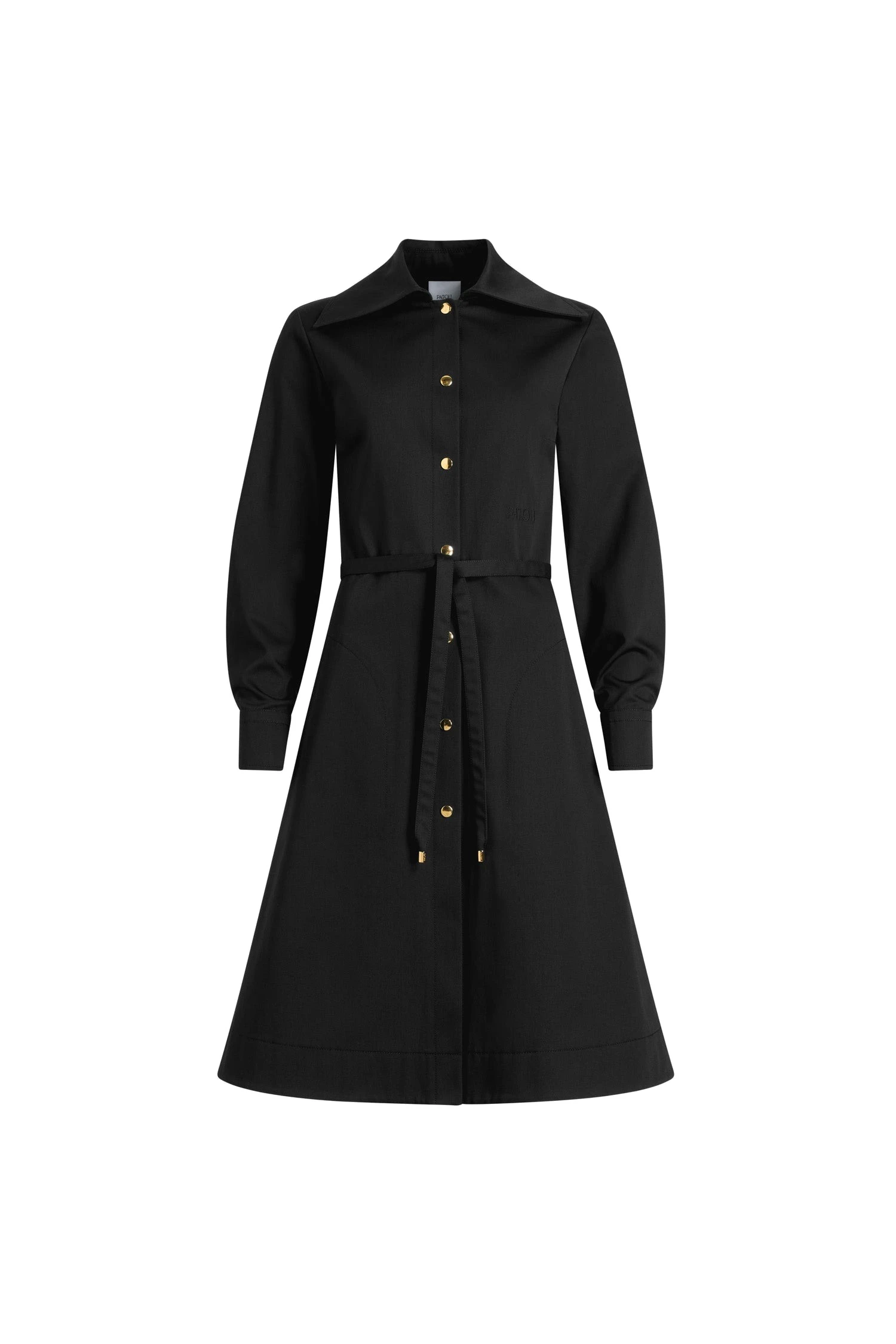 Patou Midi shirt dress in Black organic cotton gabardine | Dresses | Luxury Shoes Patou Midi shirt dress in Black organic cotton gabardine