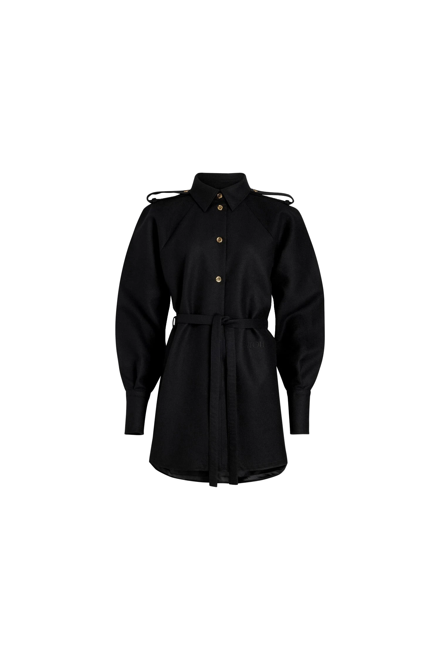 Patou Mini shirt dress in Black sustainable wool blend | Dresses | Luxury Shoes Patou Mini shirt dress in Black sustainable wool blend