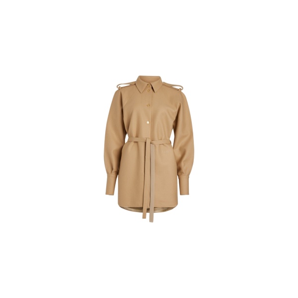 Patou Mini shirt dress in Gray Sand sustainable wool blend