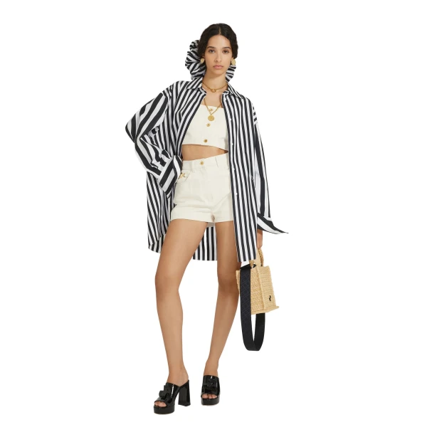 Mini shirt dress in Mix Black Large Stripes printed cotton - Image 2