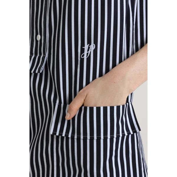 Mini shirt dress in Navy Stripes printed organic cotton poplin - Image 4