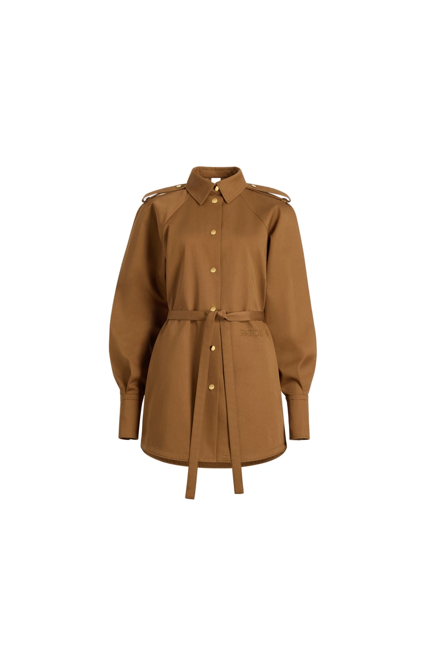 Patou Mini shirt dress in organic cotton gabardine | Luxury Shoes Patou Mini shirt dress in Nutmeg organic cotton gabardine