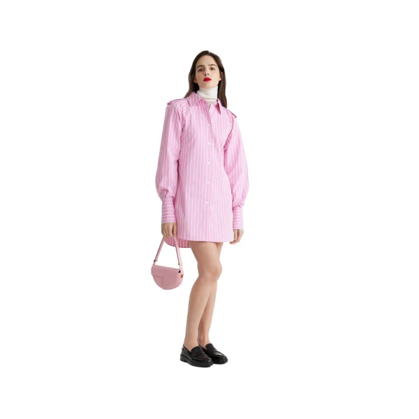 Mini shirt dress in Pink Stripes printed sustainable cotton - Image 2