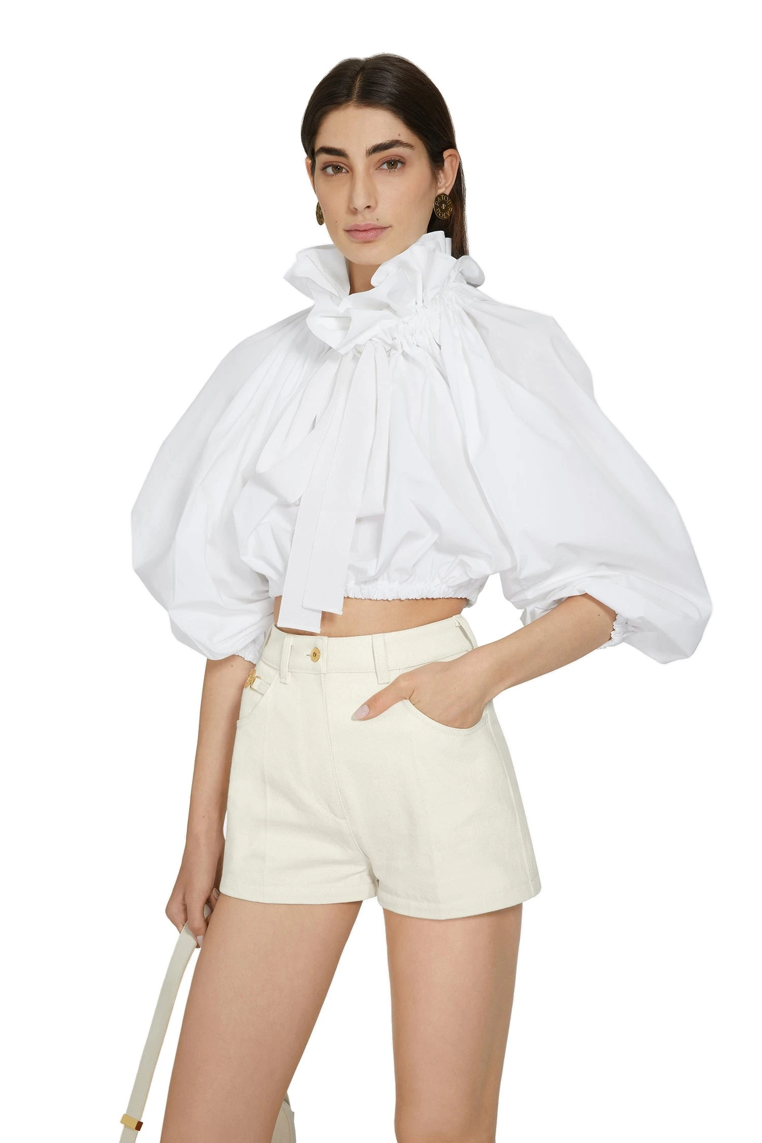Patou Mini shorts in Natural regenerated cotton denim | Shorts | Luxury Shoes Patou Mini shorts in Natural regenerated cotton denim