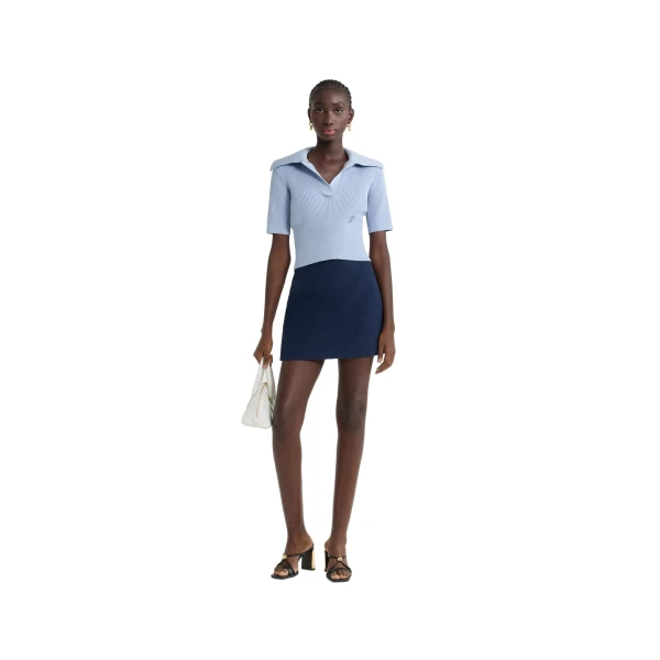 Mini skirt in Navy Black lightweight organic cotton tweed - Image 2