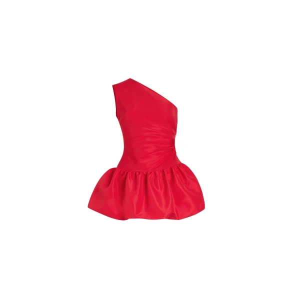 Patou One-shoulder bubble mini dress in Lipstick Red recycled ottoman faille