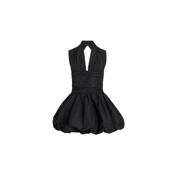 Open back bubble mini dress in Black recycled faille