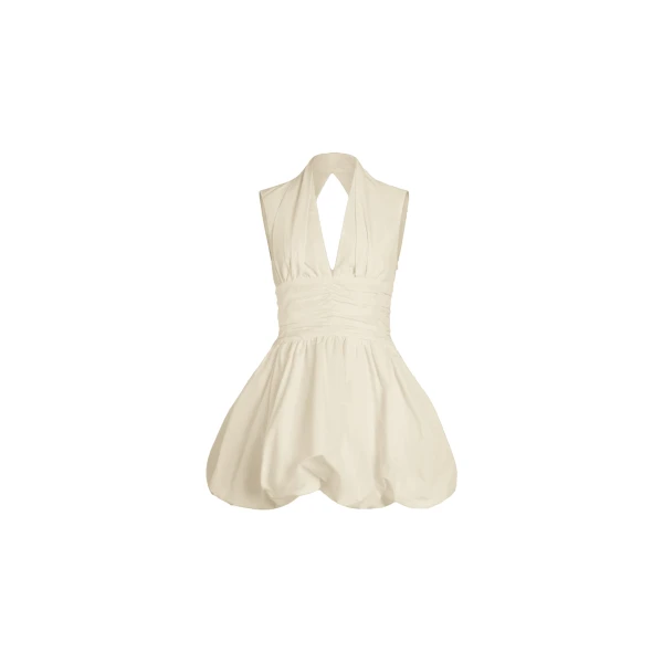 Open back bubble mini dress in Ivory recycled faille