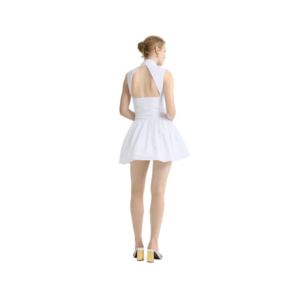 Open back bubble mini dress in White recycled faille - Image 4