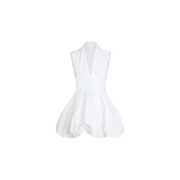 Open back bubble mini dress in White recycled faille