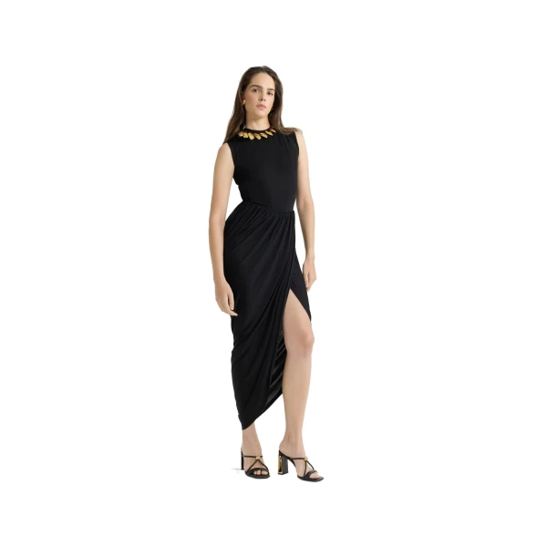 Open back dress in Black stretch jersey - Image 3