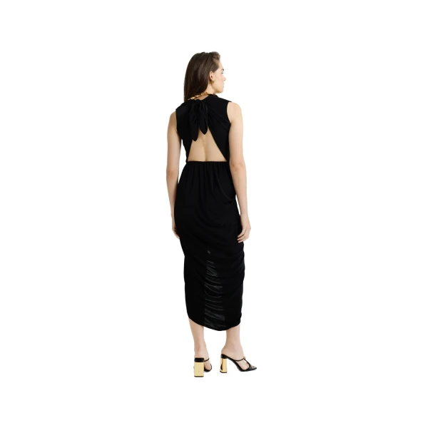 Open back dress in Black stretch jersey - Image 4