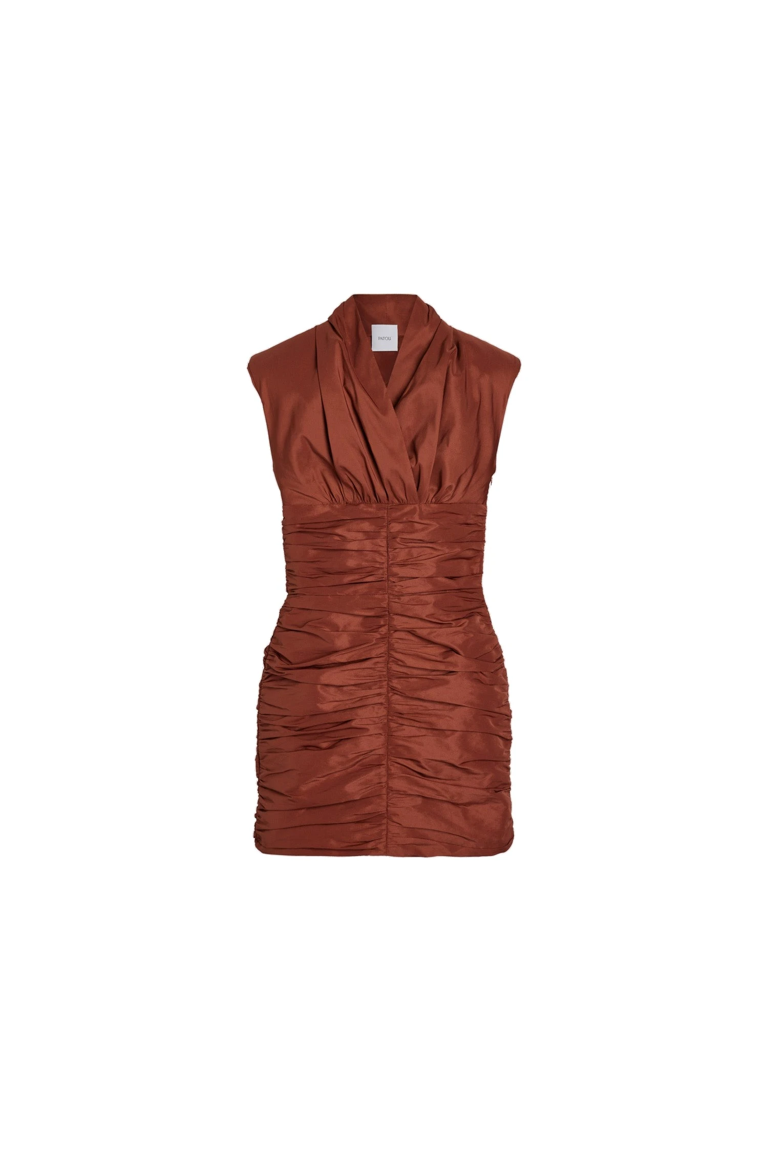 Patou Open back mini dress in Cinnamon recycled faille | Dresses | Luxury Shoes Patou Open back mini dress in Cinnamon recycled faille