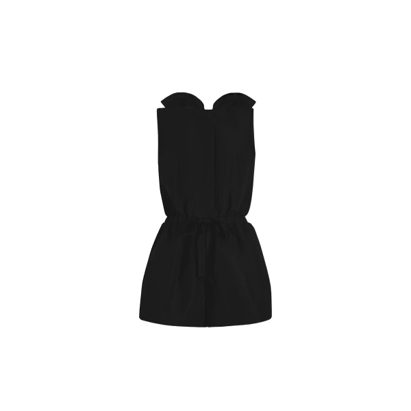 Open back playsuit in Black recycled ottoman faille
