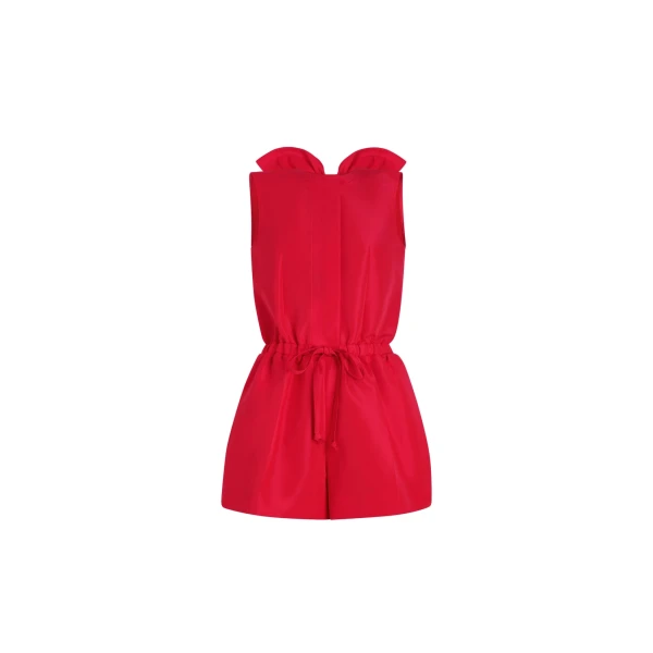 Open back playsuit in Lipstick Red recycled ottoman faille
