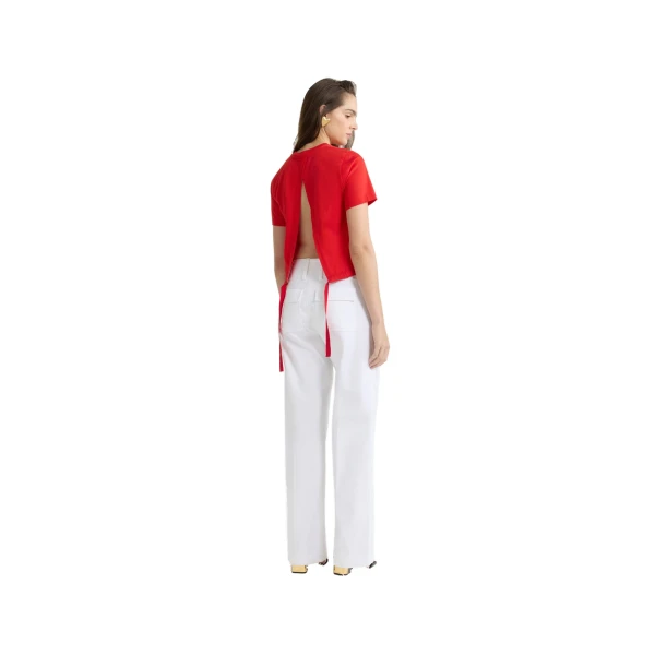 Open back t-shirt in Lipstick Red organic cotton - Image 3
