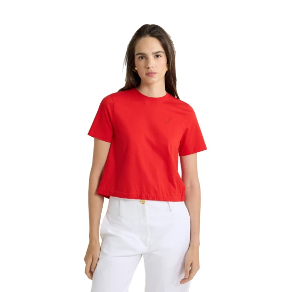 Open back t-shirt in Lipstick Red organic cotton - Image 4