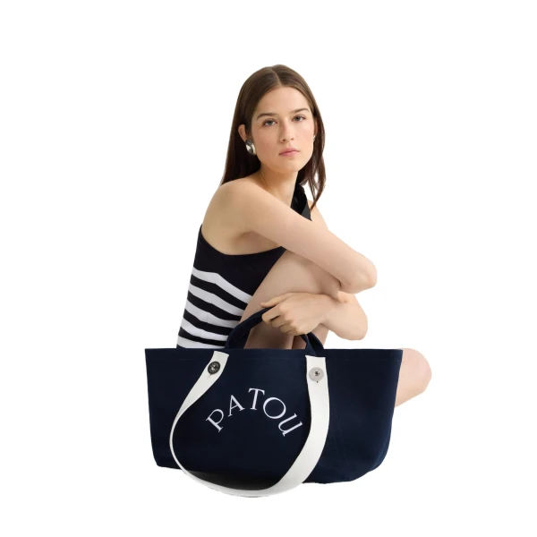Organic cotton GM trapeze tote bag in Deep Sea Blue - Image 3