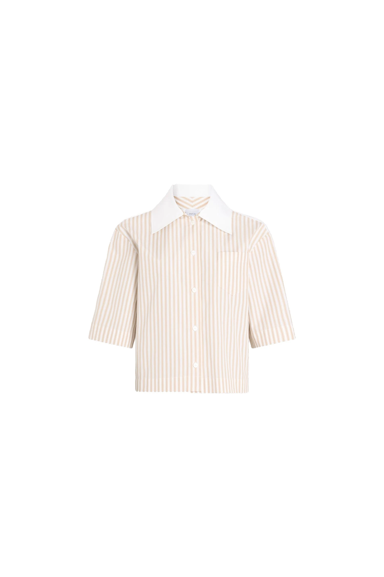 Patou Organic cotton contrast short sleeve shirt | Luxury Shoes Patou Organic cotton contrast short sleeve shirt in Dolce Coffee Stripes
