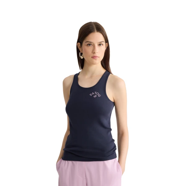 Organic cotton embroidered tank top in Deep Sea Blue - Image 5