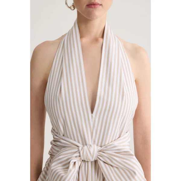 Organic cotton halter neck midi dress in Dolce Coffee Stripes - Image 5