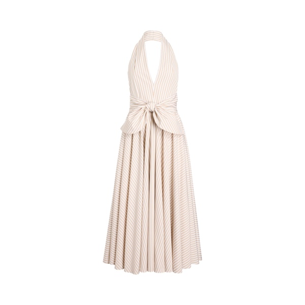 Patou Organic cotton halter neck midi dress in Dolce Coffee Stripes